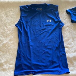 Boys YXL Under Armour Sleeveless Performance Tank - Blue with White Logo